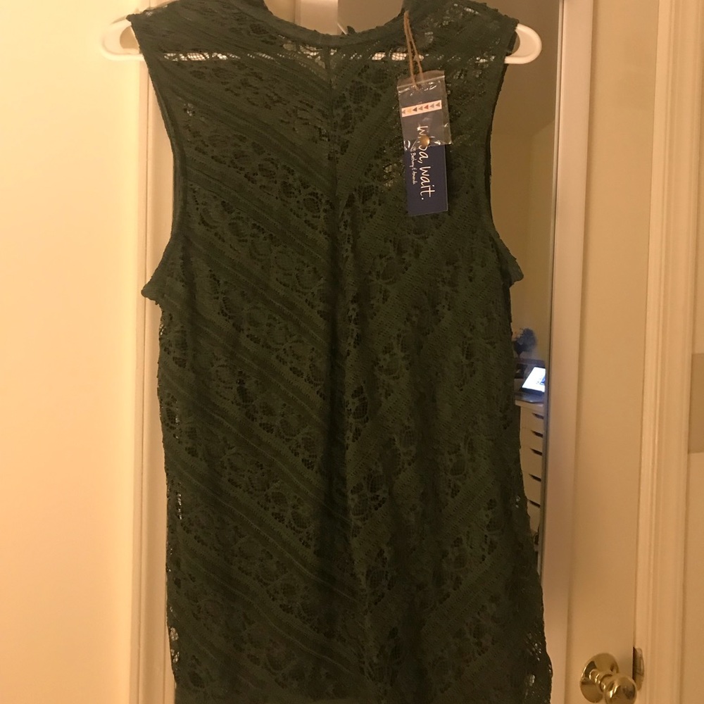 Lace Overlay High Neck Tank Top